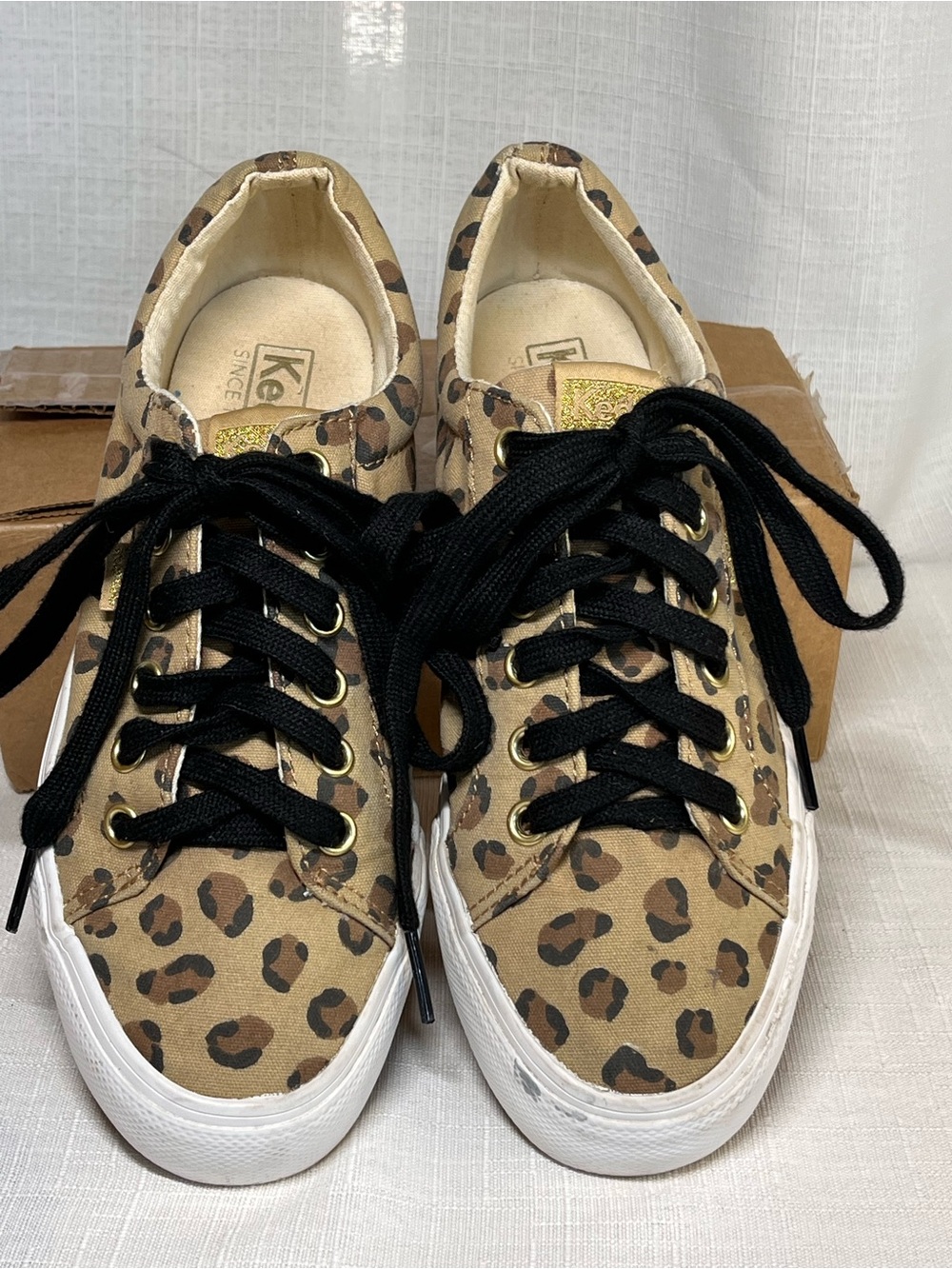 Keds Leopard Print Platform Sneakers Tan Black Canvas Shoes Women’s Size 6